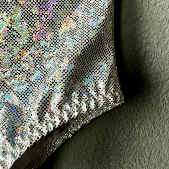 Silver Shimmery High Waisted Rave Girl Booty Shorts - Picture 5 of 7